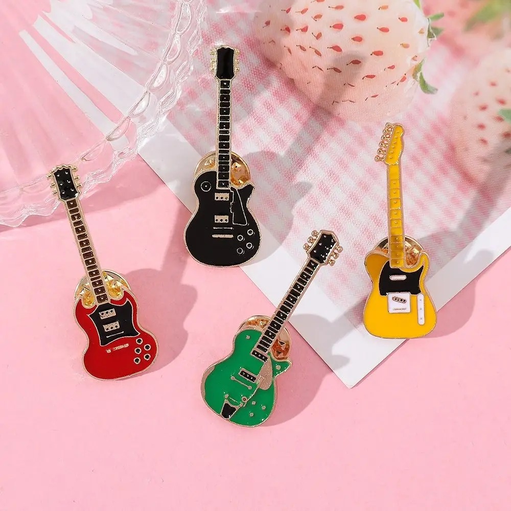 Musical Instrument Symbols - เข็มกลัดรูปกีตาร์โลหะเคลือบแบบวินเทจ 1/2/4 ชิ้น สำหรับผู้ชาย ผู้หญิง เครื่องดนตรี
