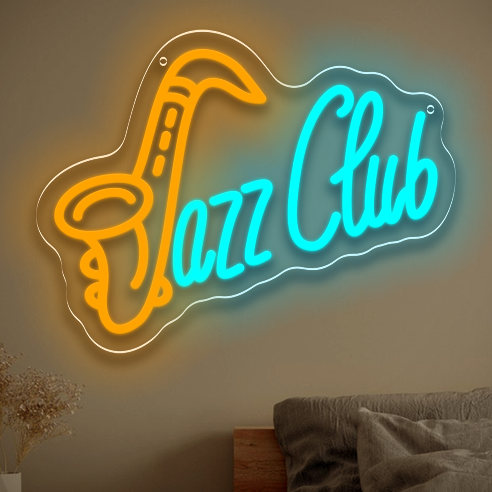 Musical Instrument Sign - ป้ายไฟนีออน LED รูปแซกโซโฟน สำหรับตกแต่งห้องนอน ห้องดนตรี สตูดิโอเพลง