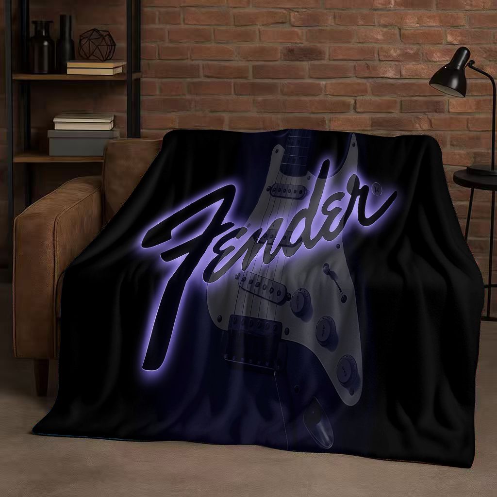 Musical Instrument Sign - ผ้าห่มลายกีตาร์ HD F-Fender สำหรับเครื่องดนตรี ผ้าฟลานเนลเนื้อนุ่มพิเศษ อุ่นสบาย