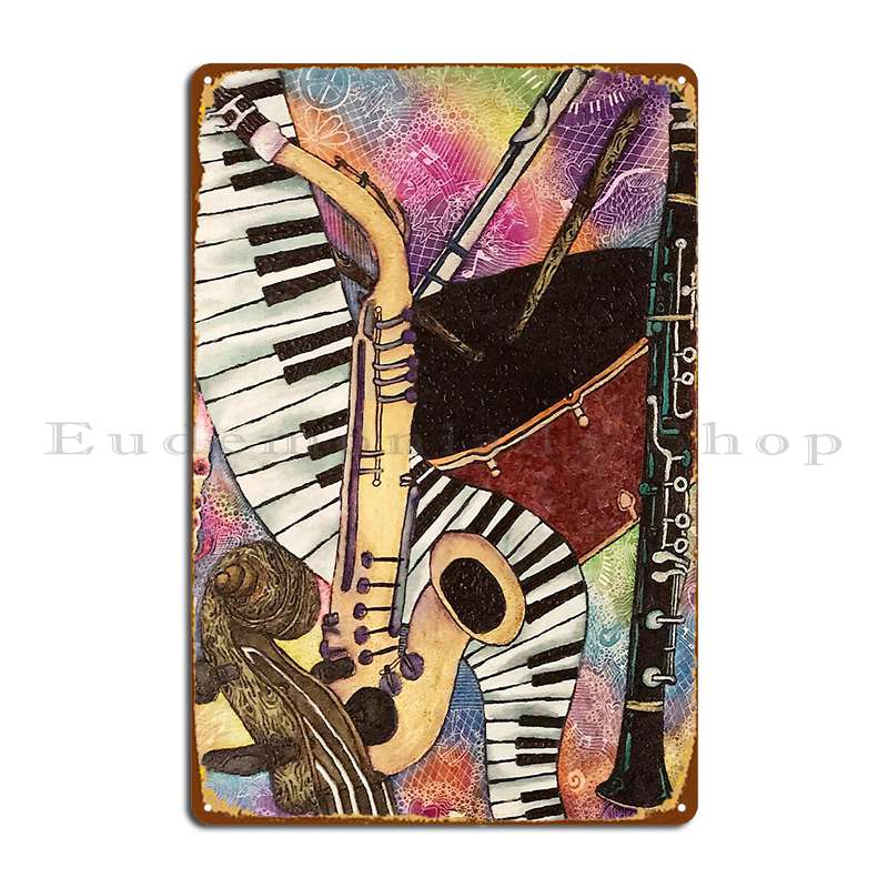 Musical Instrument Sign - เครื่องดนตรีแผ่นโลหะโปสเตอร์ปาร์ตี้ตัวอักษรที่กําหนดเองปรับแต่งผนังตกแต่งป้ายดีบุกโปสเตอร์