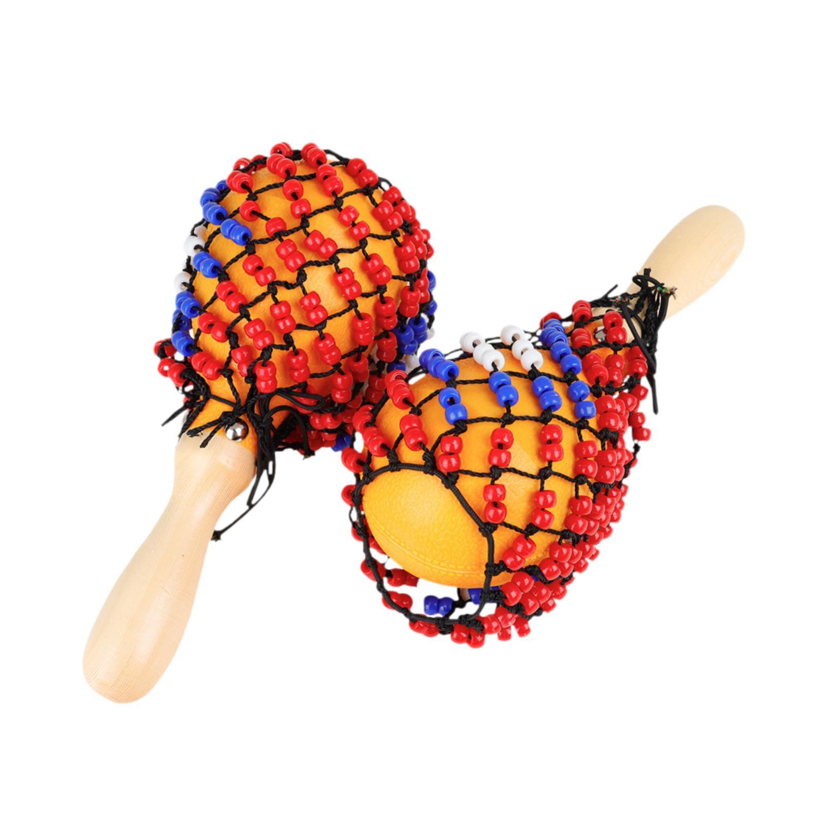 Musical Instrument Net - 2x ไม้ Maracas ทรายค้อน DIY ลูกปัดสุทธิเครื่องดนตรีสําหรับวันเกิด