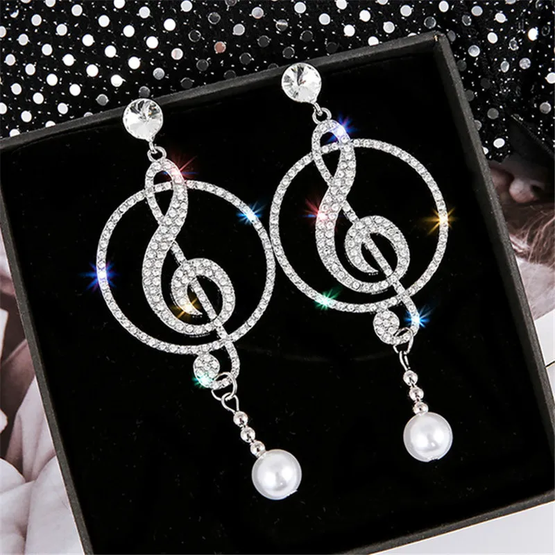 Musical Instrument Symbols - Fyuan ต่างหูคริสตัลทรงหยดน้ำพลอยเทียมรูปสัญลักษณ์ดนตรีต่างหูมุกรูปทรงเรขาคณิตของผู้หญิงสร้อยคอประดับแฟชั่นสำหรับงานเลี้ยง