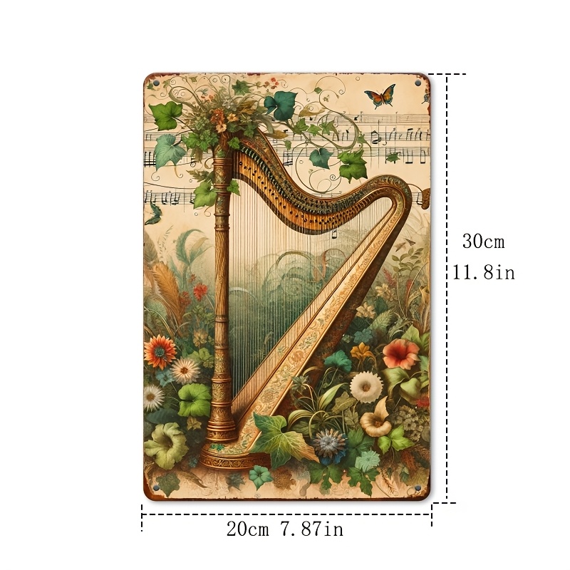 ป้ายโลหะวินเทจลายพิณดอกไม้พร้อ - Musical Instrument Sign บทวิจารณ์และราคา