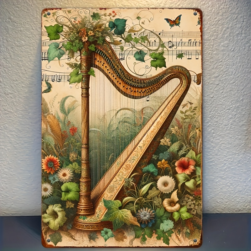 ป้ายโลหะวินเทจลายพิณดอกไม้พร้อ - Musical Instrument Sign บทวิจารณ์และราคา