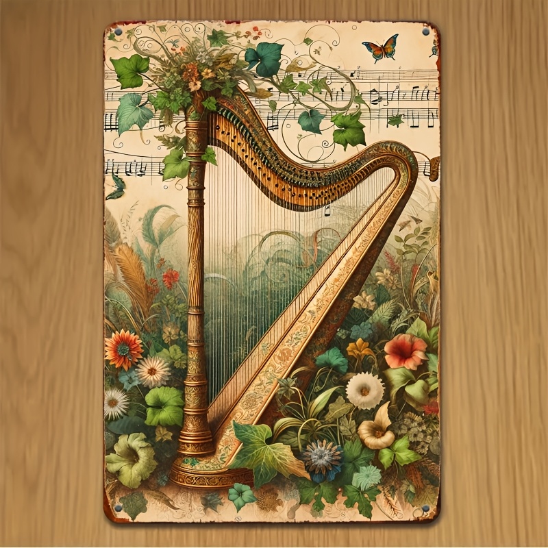ป้ายโลหะวินเทจลายพิณดอกไม้พร้อ - Musical Instrument Sign บทวิจารณ์และราคา